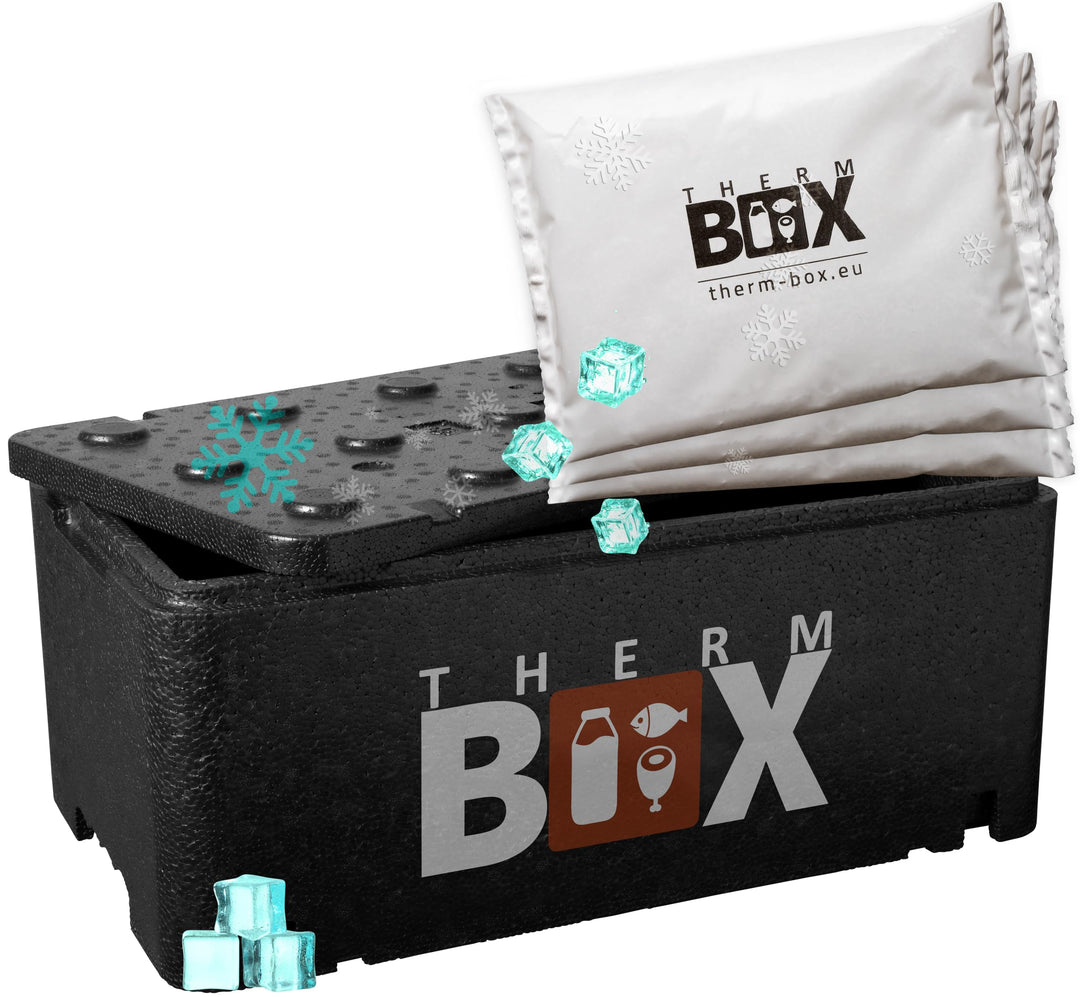 THERM BOX Profi Styroporbox 20BL mit 3X Kühlakku für Kühlbox 20L Innen: 45,7x25,8x17cm Transportbox