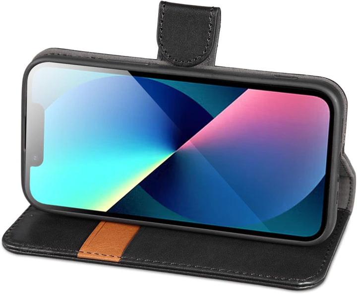 LENSUN Echtleder Hülle für iPhone 13 Mini, Handyhülle [Echtes Leder][Magnetverschluss][RFID Schutz]