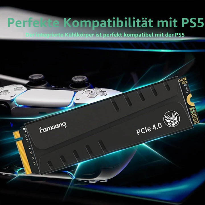 fanxiang M2 SSD 500GB Nvme M.2 2280 Interne SSD Festplatte PCIe 4.0 DRAM mit Kühlkörper, 7400MB/s Le