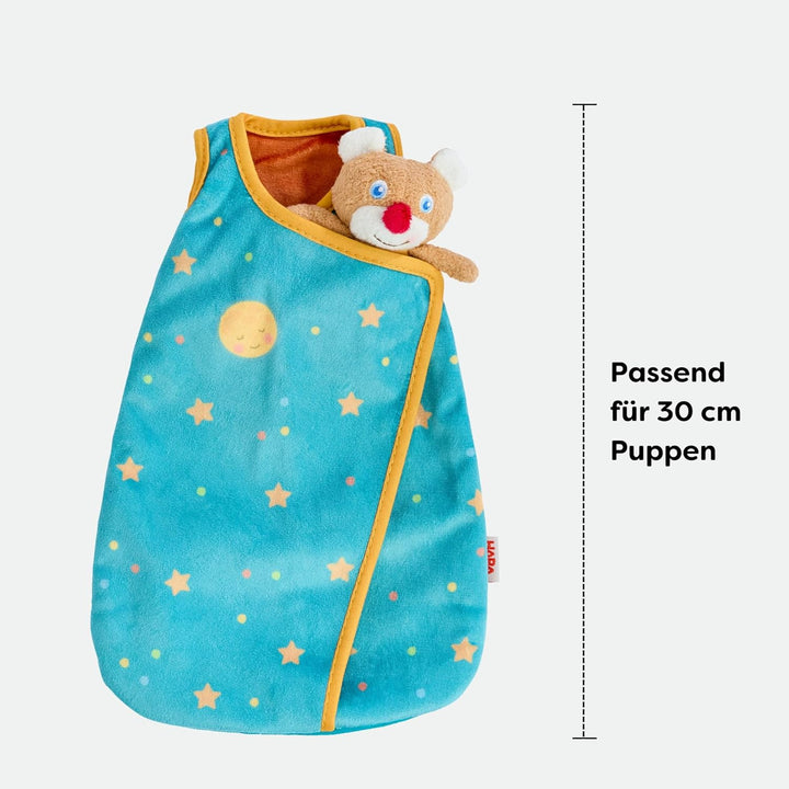 HABA Puppen-Schlafset Träum schön – Puppenschlafsack mit Mini-Teddy, für 30 cm Puppen, Waschbar bei