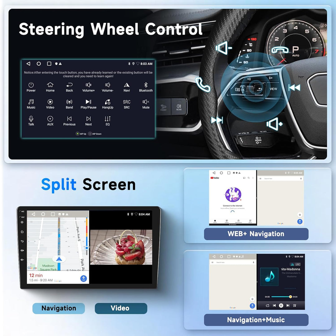 Podofo Android Autoradio für Peugeot 308 408 2010-2013, 9" Touchscreen Carplay Android Auto WiFi Blu