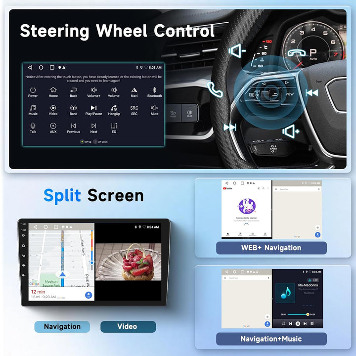 Podofo Android Autoradio für Peugeot 308 408 2010-2013, 9" Touchscreen Carplay Android Auto WiFi Blu