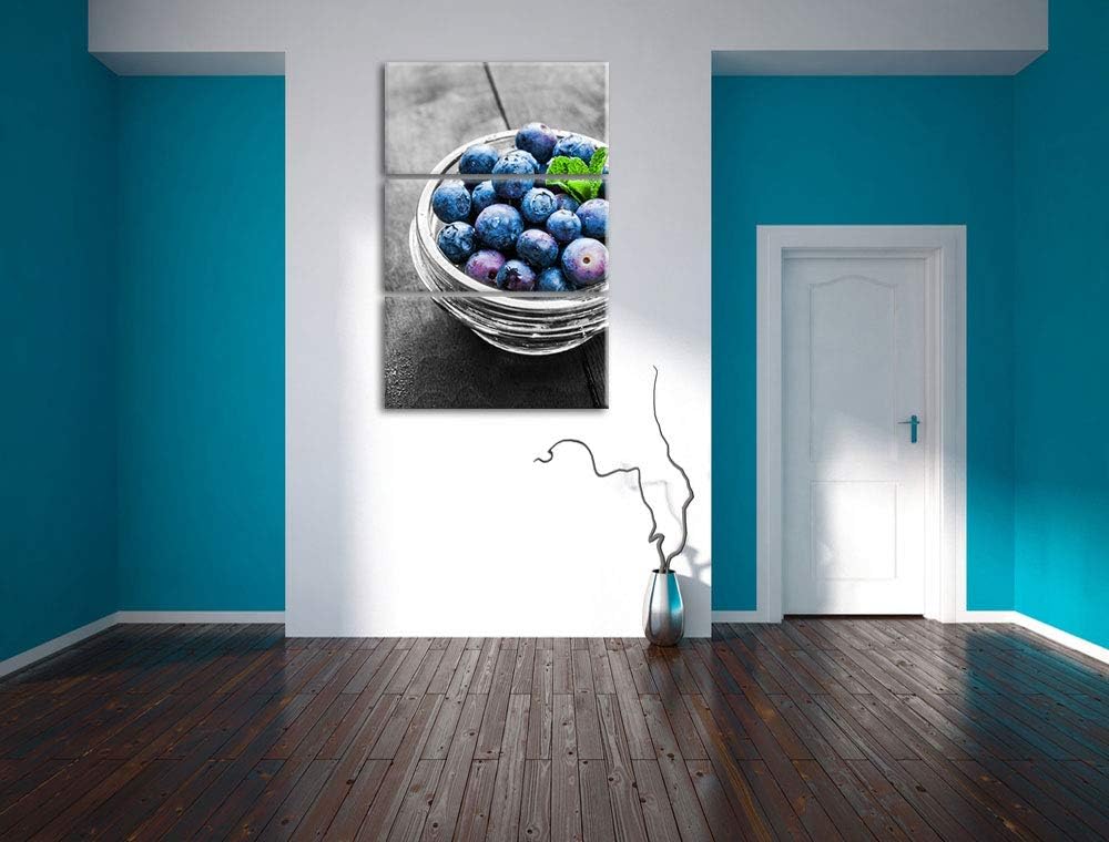 Schale voller Heidelbeeren schwarz/weiss 3-Teiler Leinwandbild 120x80 Bild auf Leinwand, XXL riesige