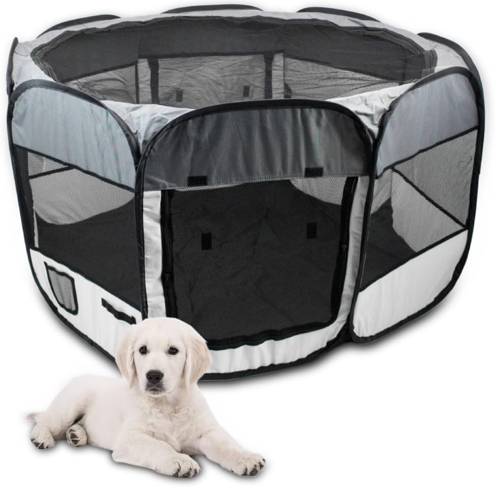 BITUXX® Welpenlaufstall Tierlaufstall Laufstall Tierauslauf Laufgitter Eckig Faltbar (Rot), Rot