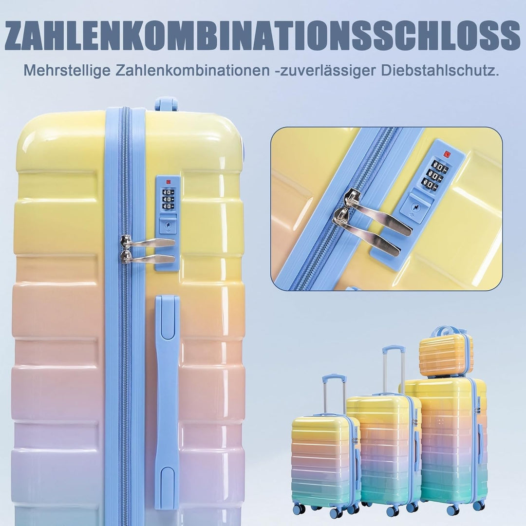 Hartschalen-Koffer Trolley Handgepäck Rollkoffer, Reisekoffer Set mit 4 Rollen, 4er Gepäckset, Blau