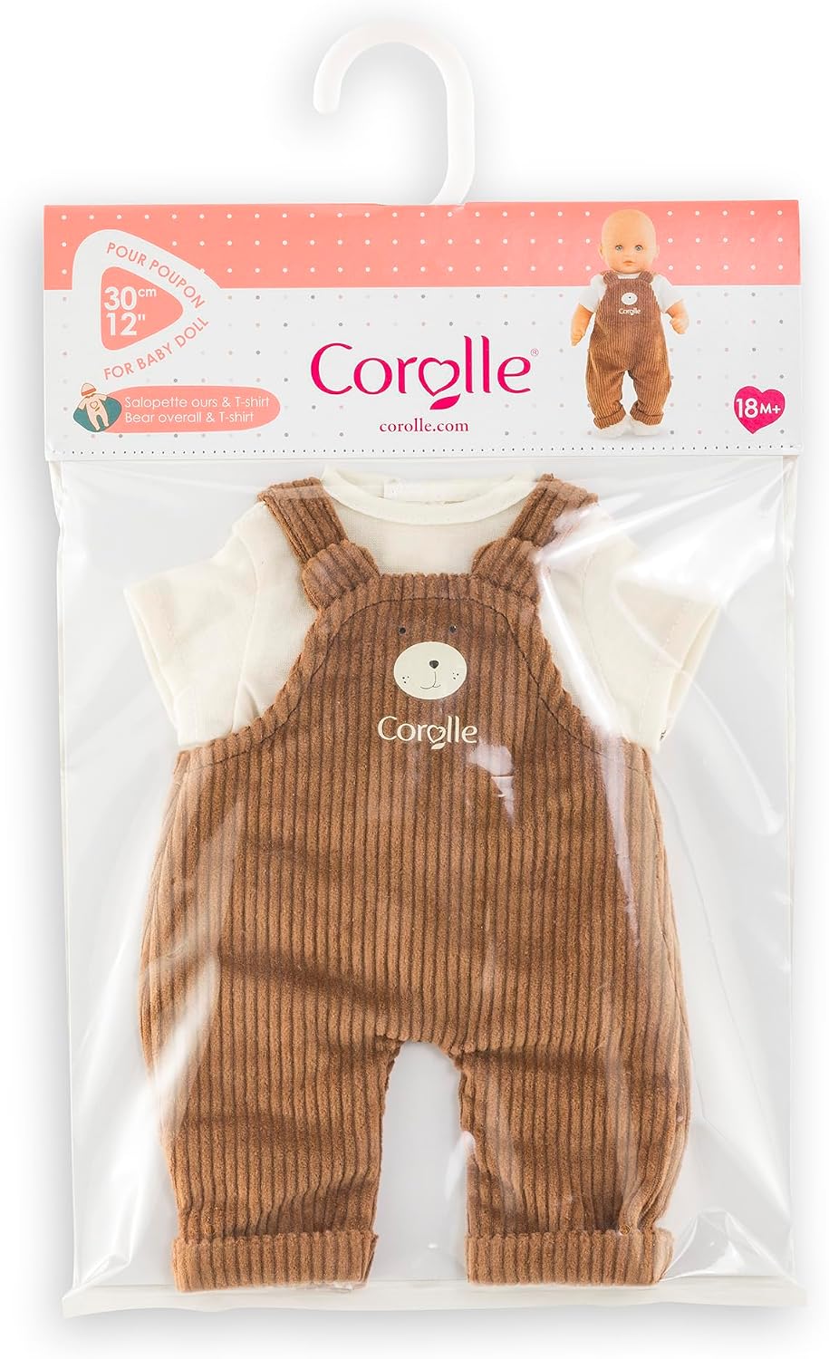 Corolle Latzhose Bär &amp; T-Shirt, kleiner Entdecker, Kleidung für Puppen, 30 cm, ab 18 Monate, 9000111