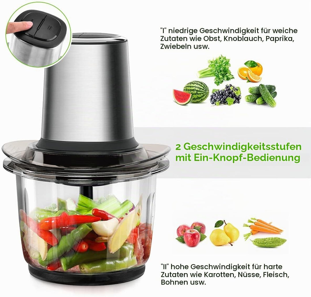 Zerkleinerer Küche Elektrisch, Multizerkleinerer Elektrisch 400W mit 1.5L Glasbehälte, Food Processo