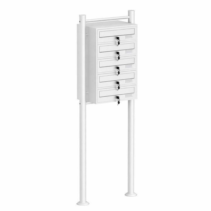 Wiltec 5er Briefkastenanlage weiss 270 x 513 x 1500 mm, Standbriefkasten mit 5 Fächern, Schlüssel un