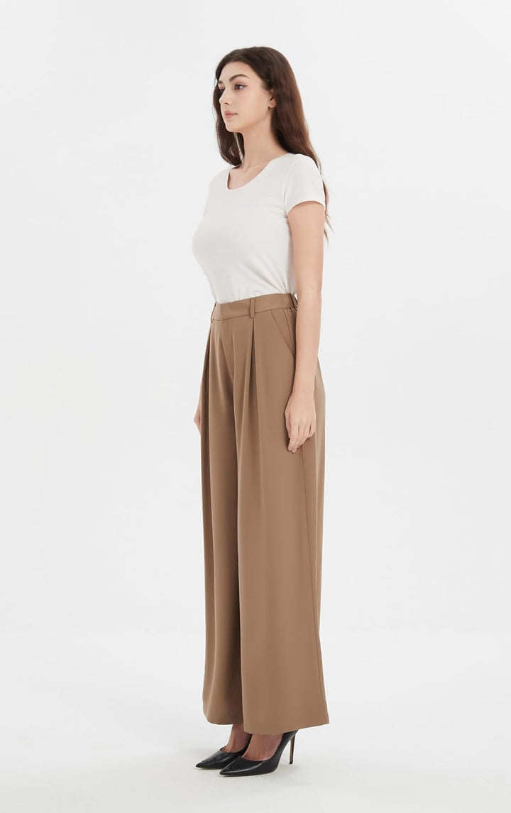 Tronjori Damen Hose Weites Bein Frauen Lange Hose mit Taschen Einfarbig Lose elastische Hohe Taille
