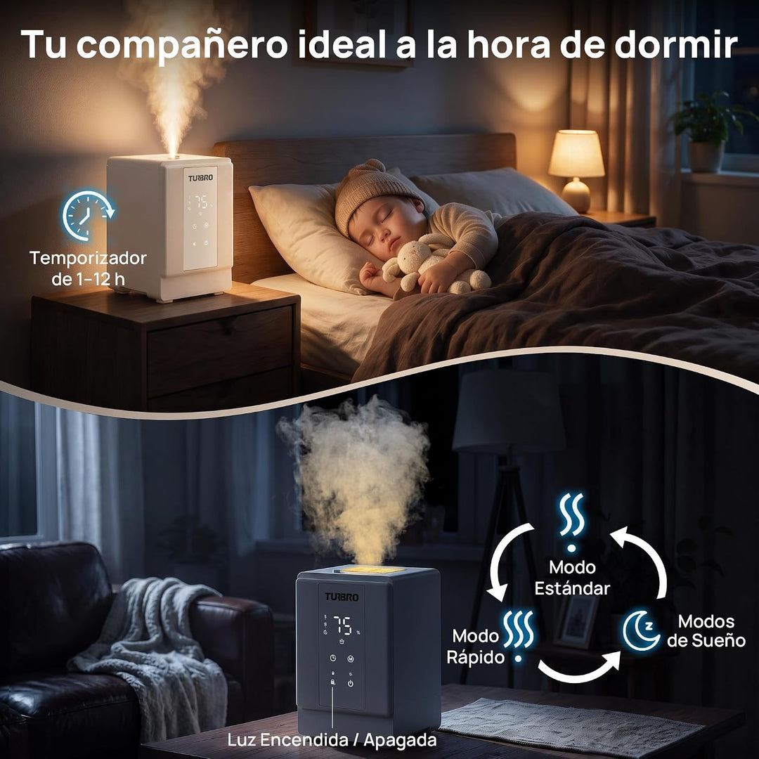 TURBRO Luftbefeuchter Schlafzimmer, 4L Edelstahl Warmnebel-Luftbefeuchter