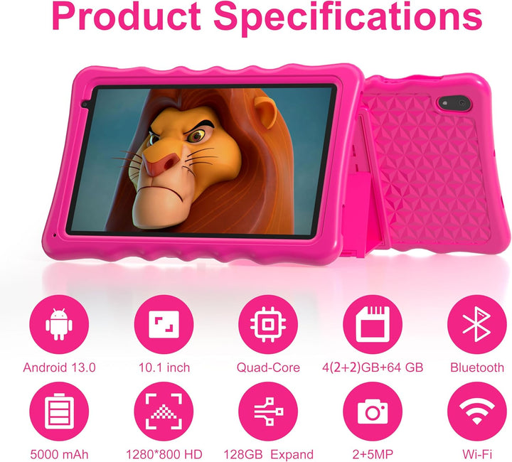 Kinder Tablet 10 Zoll, Android 13 Tablet für Kinder, 4GB RAM+32GB ROM, 1280x800 LCD Touchscreens, 50
