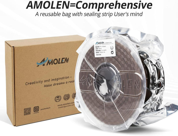 AMOLEN PLA Filament 1.75mm, Holz Nussbaum 3D Drucker Filament mit 30% Echter Holzfaser, Massgenauigk
