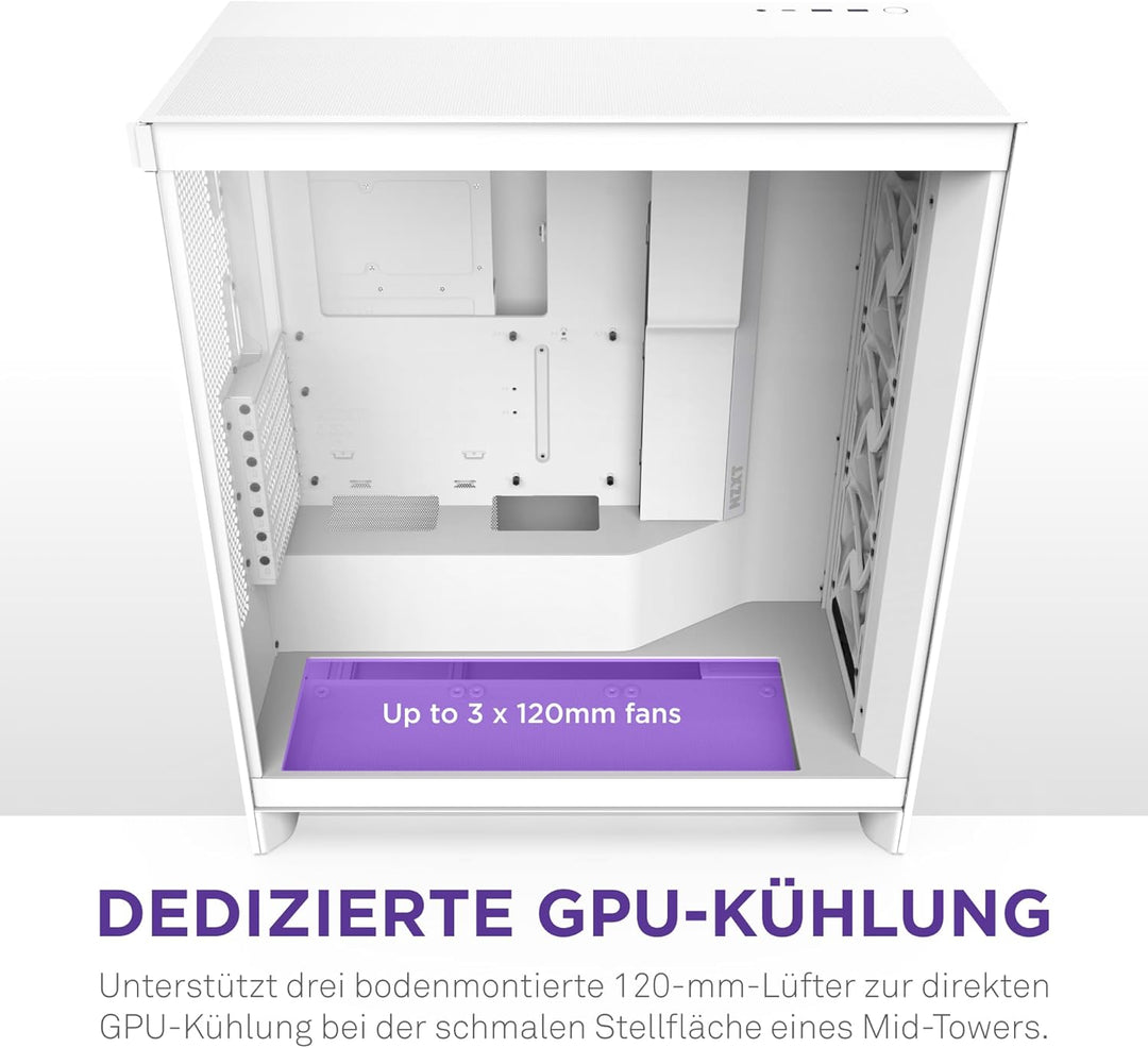NZXT H7 Flow | Mid-Tower-ATX-Airflow-Gehäuse | Bis zu 3 x 120-mm-Lüfter im Boden zur direkten GPU-Kü