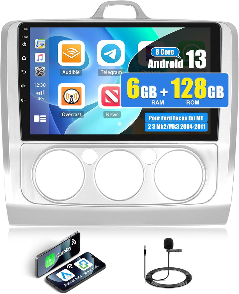 6G+128G CAMECHO Android 13 Autoradio für Ford Focus Mk2/Mk3 Exi MT 2 3 (2004-2011) mit Navi Carplay