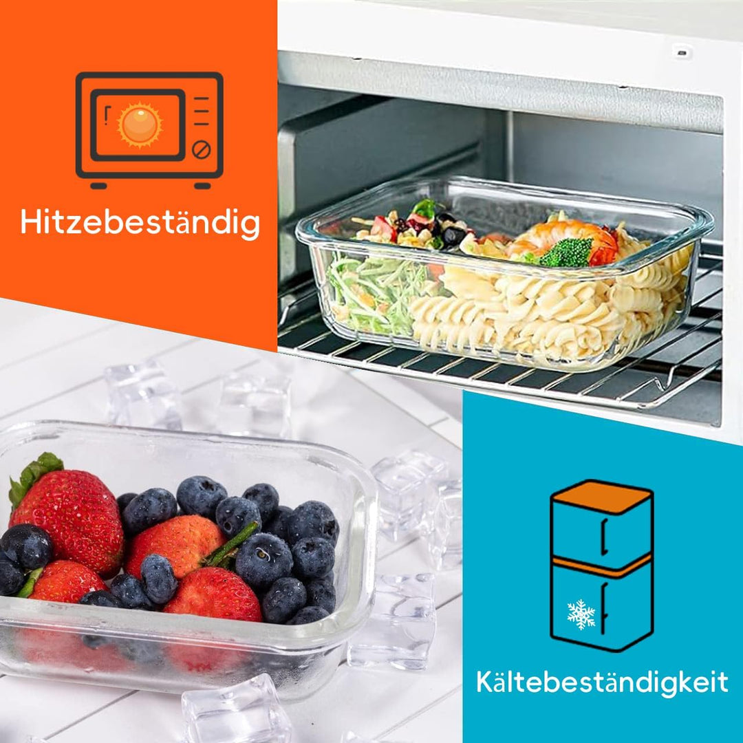 LNWSN Glasbehälter mit Deckel 2er, Wiederverwendbare Behälter für Meal Prep Boxen Glas, Food Contain