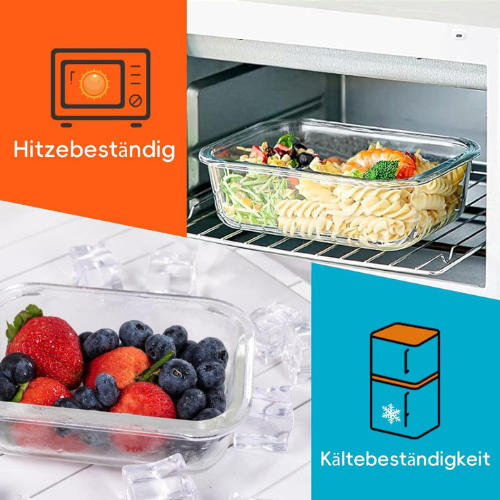 LNWSN Glasbehälter mit Deckel 2er, Wiederverwendbare Behälter für Meal Prep Boxen Glas, Food Contain