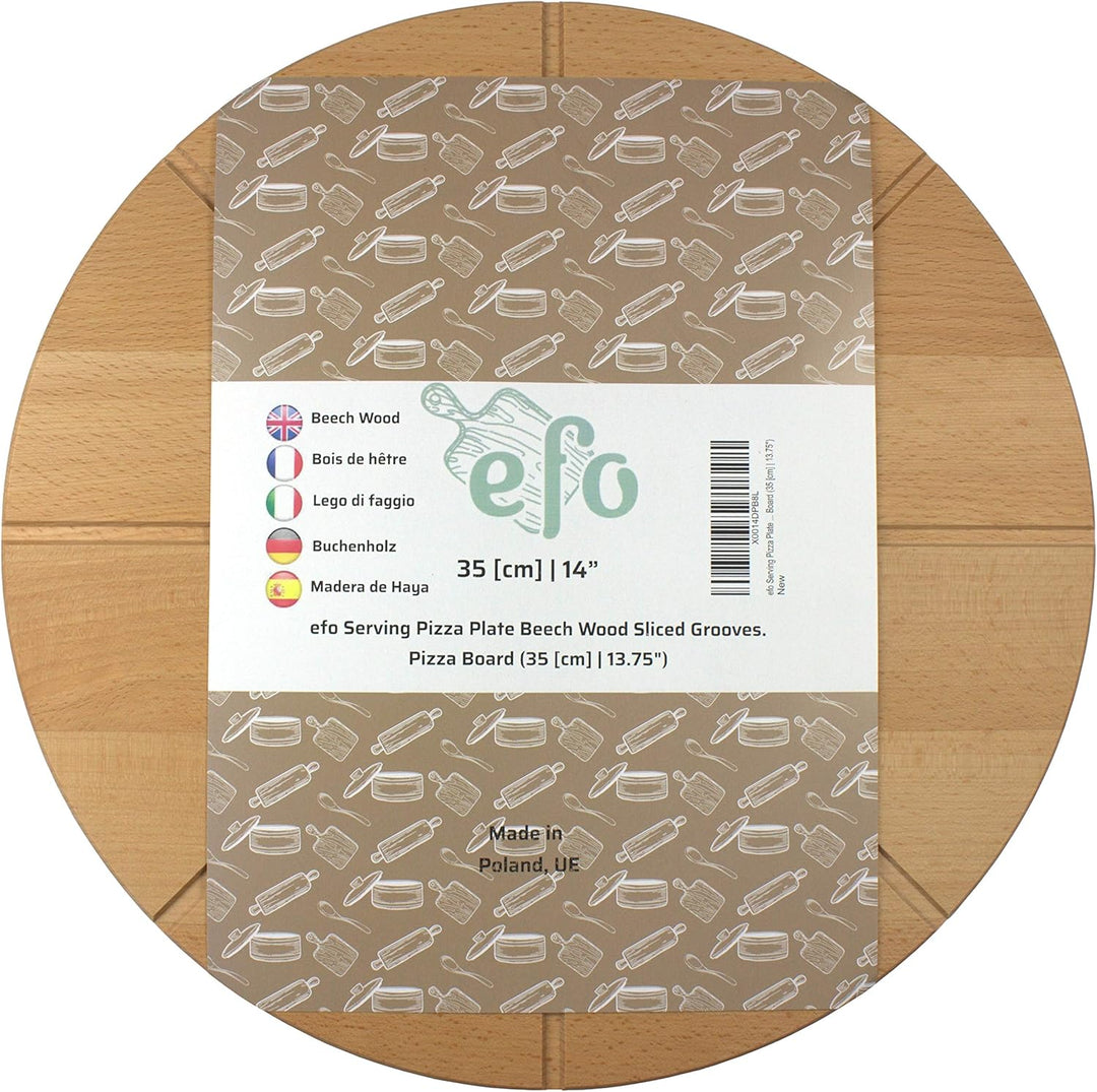 EFO Pizzateller Holz 35 cm | Pizzabrett gross aus langlebigem Buchenholz | Schneidebrett mit 8-fache