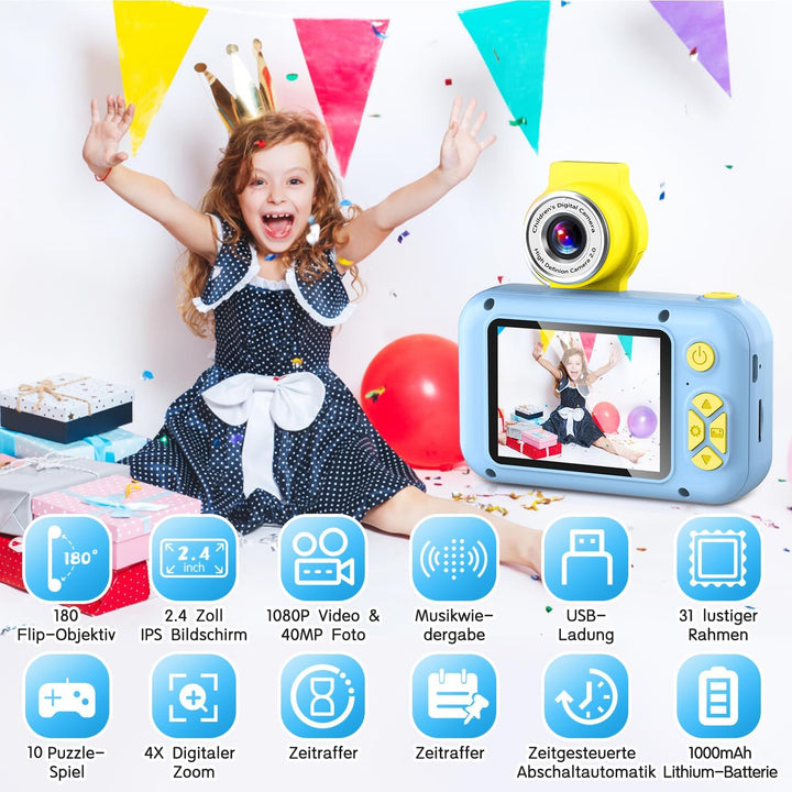 KinderKamera,ARNSSIEN Kinder Kamera,Selfie ,Geschenk für3 4 5 6 7 8 9 10Jahre Mädchen und Junge,2.4i