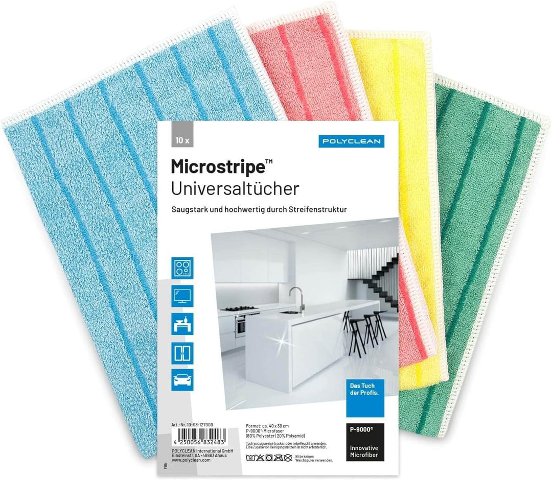 POLYCLEAN 10x strapazierfähiges Microfaser Reinigungstuch (40 x 30 cm, bunt) – leistungsstarke Putzt