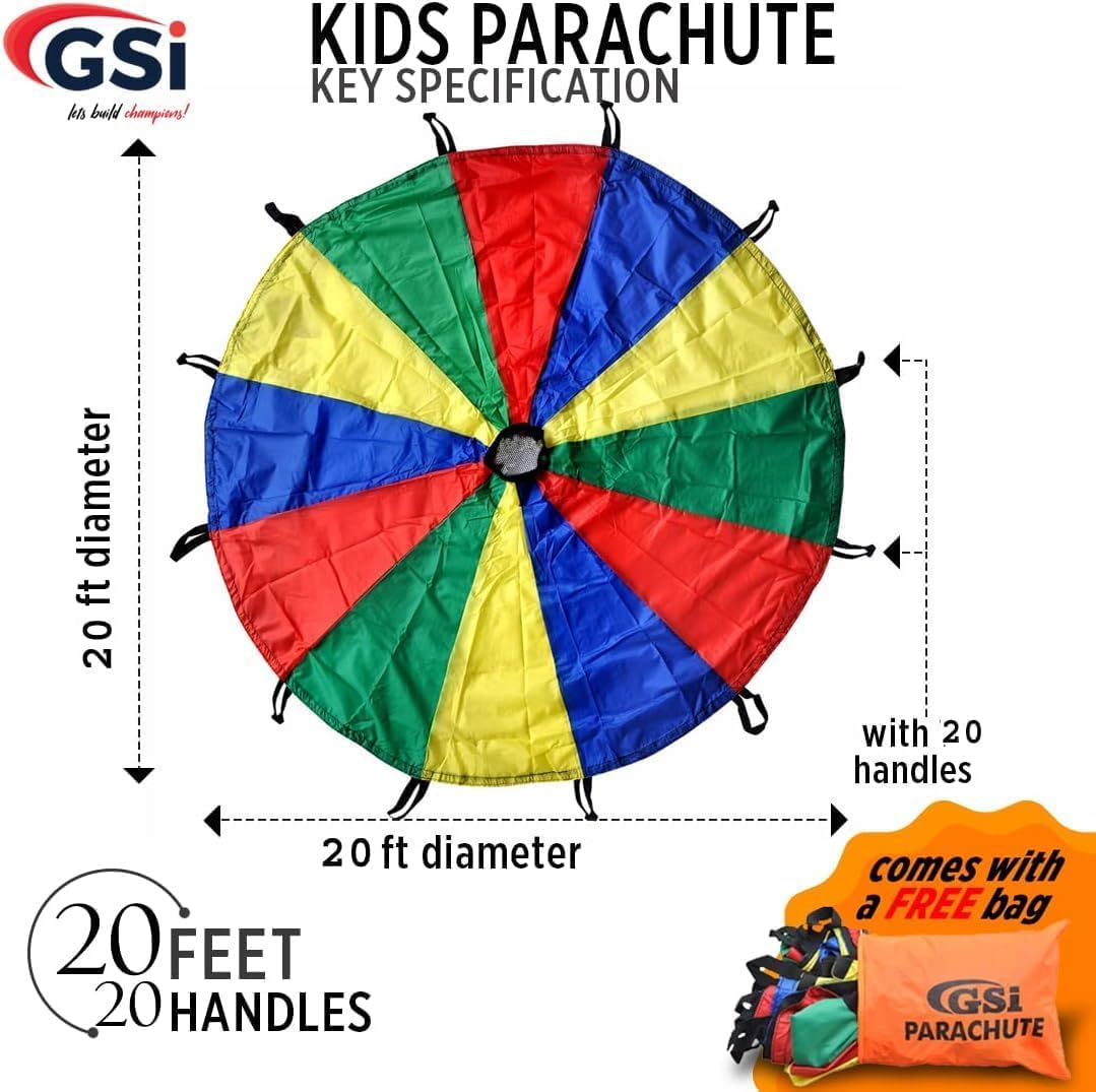 GSI Kids Play Parachute Rainbow Parachute Toy Tent Game for Children Gymnastics Cooperative Play and