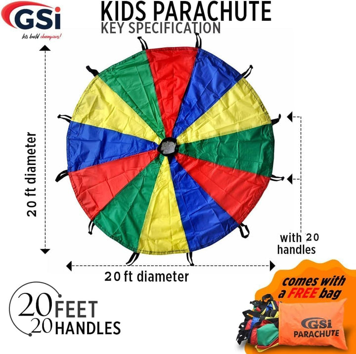 GSI Kids Play Parachute Rainbow Parachute Toy Tent Game for Children Gymnastics Cooperative Play and