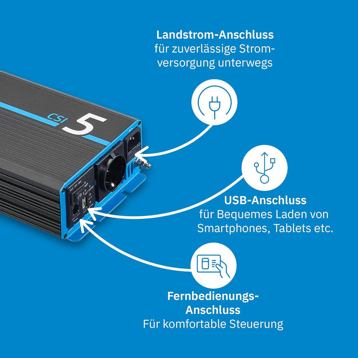 ECTIVE - Wechselrichter 12V auf 230V CSI 5-500W Reine Sinuswelle - Offgrid-Spannungswandler DC/AC St