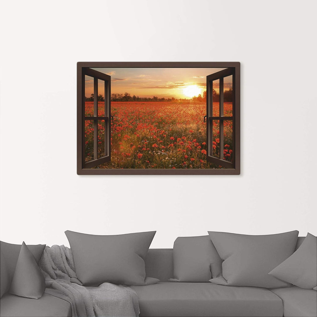 Artland Leinwandbild Wandbild Bild auf Leinwand 100x70 cm Wanddeko Fensterblick Fenster Natur Botani