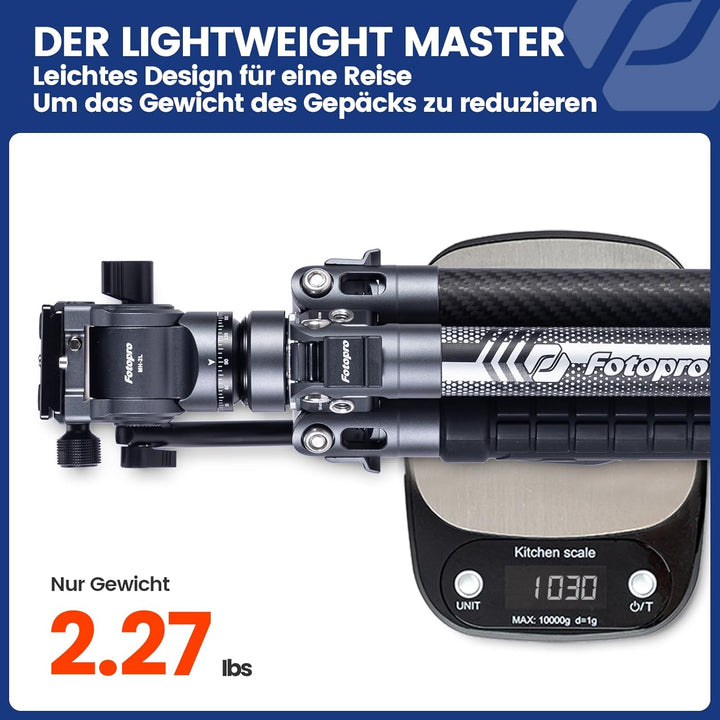Fotopro Carbonfaser Reisestativ 1kg Ultraleicht 154 cm Tragbares Kompaktes Reise-Videostativ für Kam