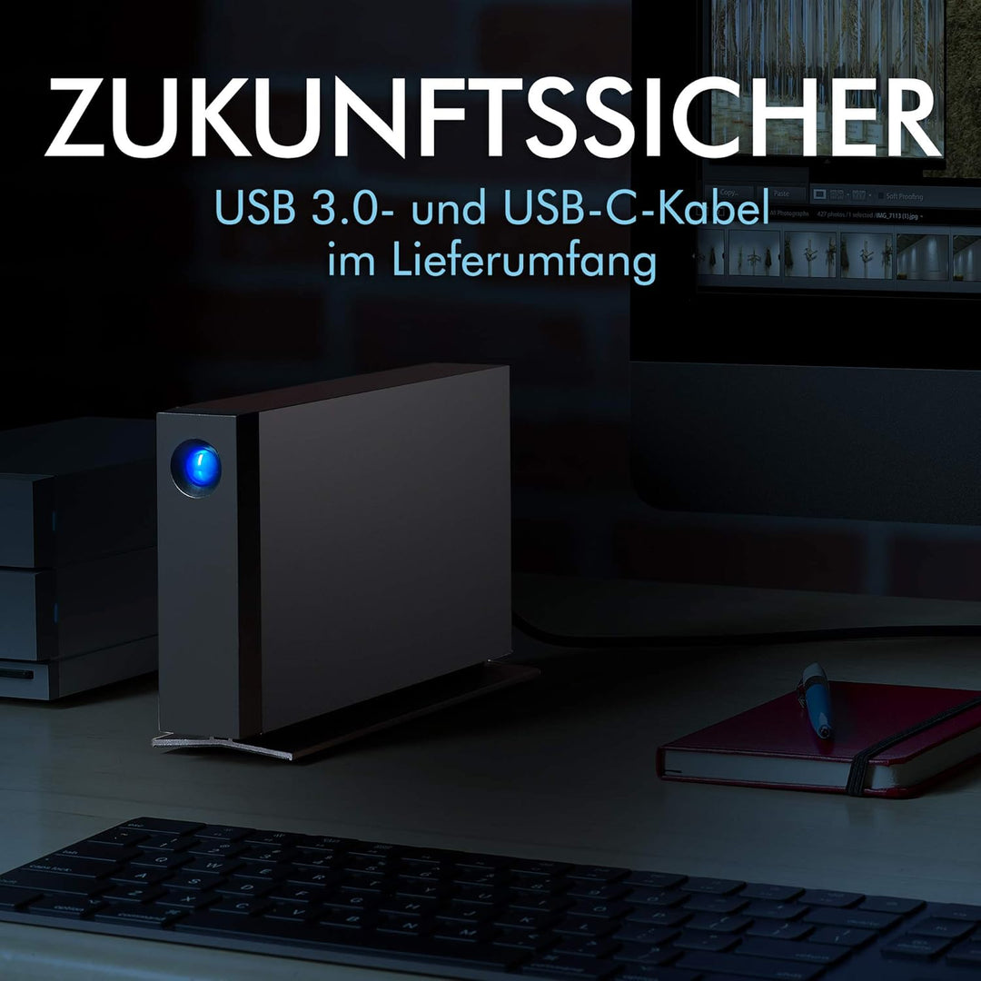 LaCie D2 Professional 14TB externe Festplatte, 3.5 Zoll, im Aluminiumgehäuse, USB-C, schwarz, inkl.