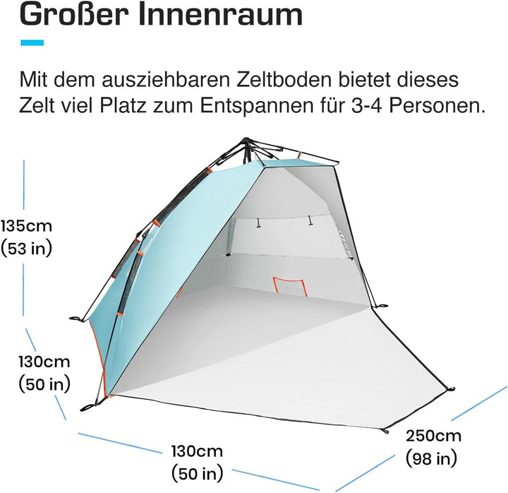 Active Era Luxus Strandzelt mit UV Schutz LSF 50+, Strandmuschel XXL Wasserabweisend, Easy Pitch Auf