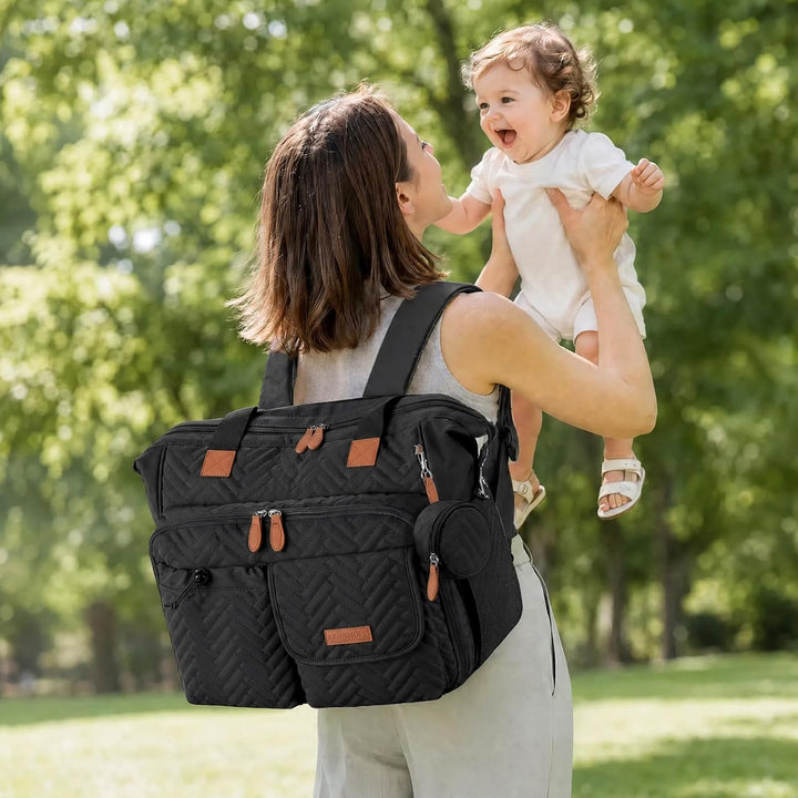 RAINSMORE Baby Wickeltasche Kinderwagen mit Schnullertasche Wickelunterlage | Wickelrucksack Gross B