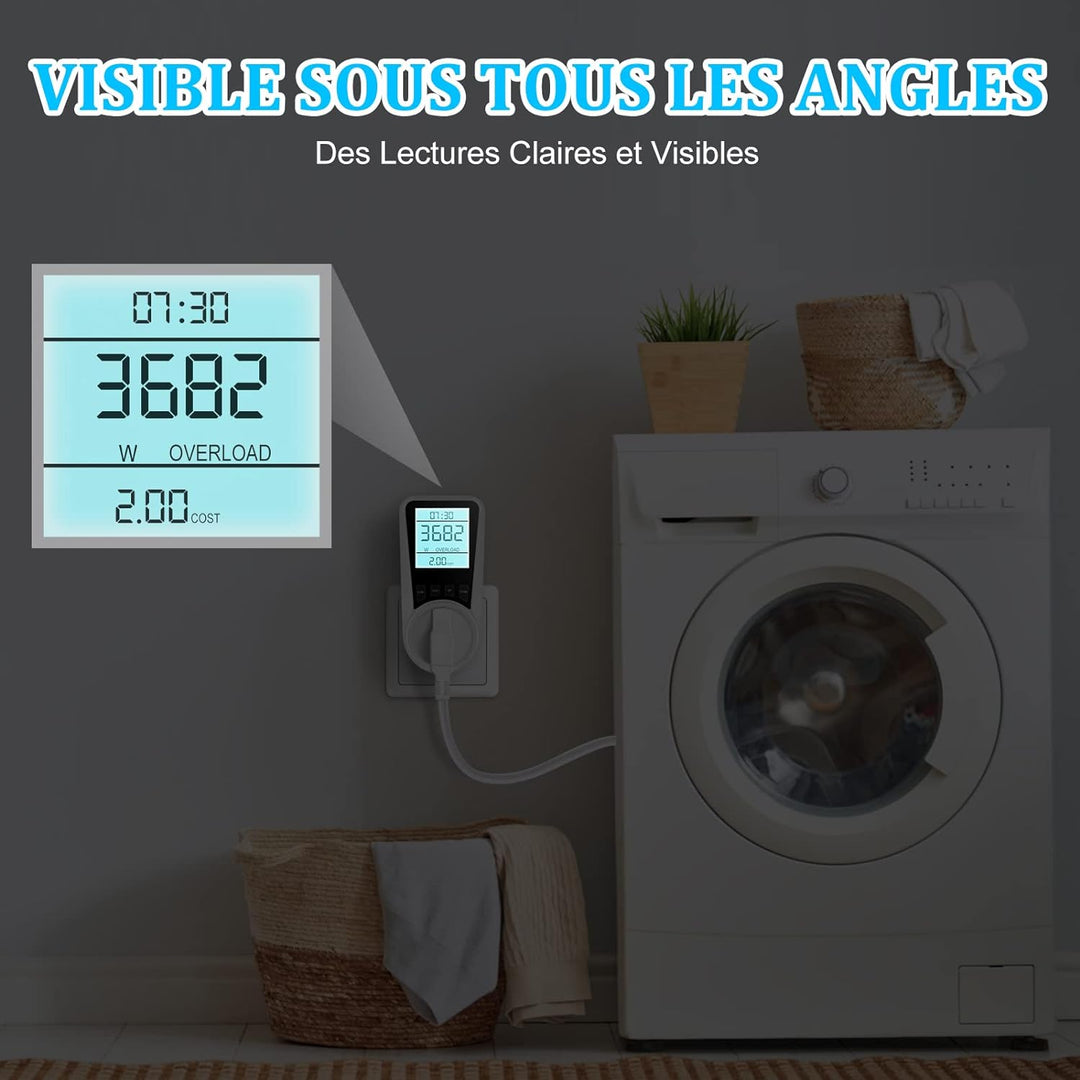 Wattmeter Stromzähler, Energieverbrauch mit 7 Überwachungsmodi, LCD-Display mit Hintergrundbeleuchtu