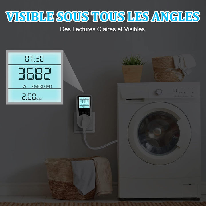 Wattmeter Stromzähler, Energieverbrauch mit 7 Überwachungsmodi, LCD-Display mit Hintergrundbeleuchtu