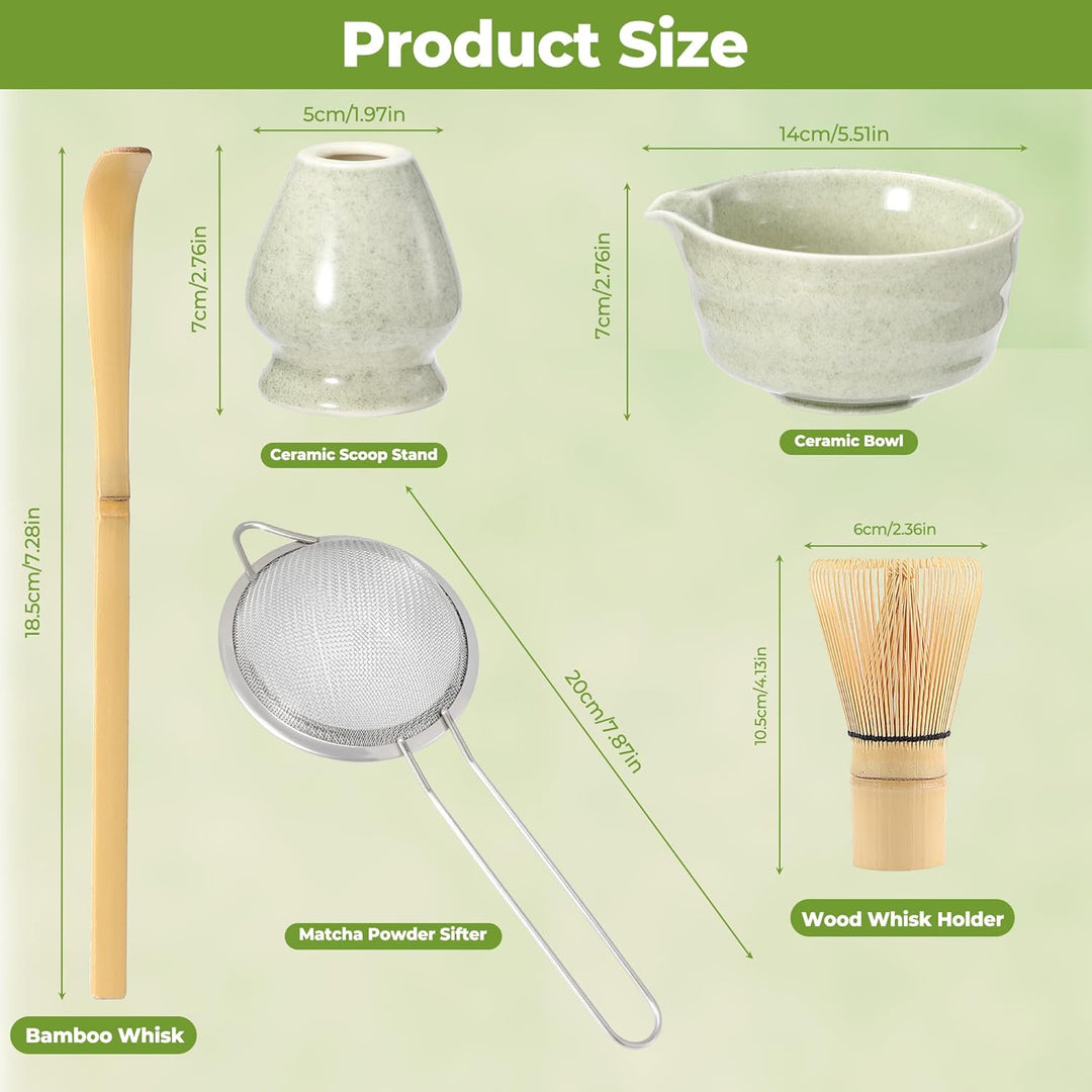 5 Stück Matcha Set, Matcha Besen Set, Matcha Schale mit Auslauf Matcha Löffel, Matcha Besen,Matcha F