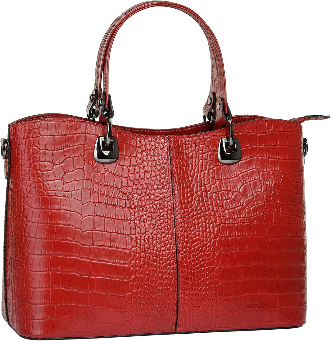 Handtasche Echt Leder Damen Made in Italy, Smartphonefach, Damenhandtasche im Kroko-Design, Umhänget