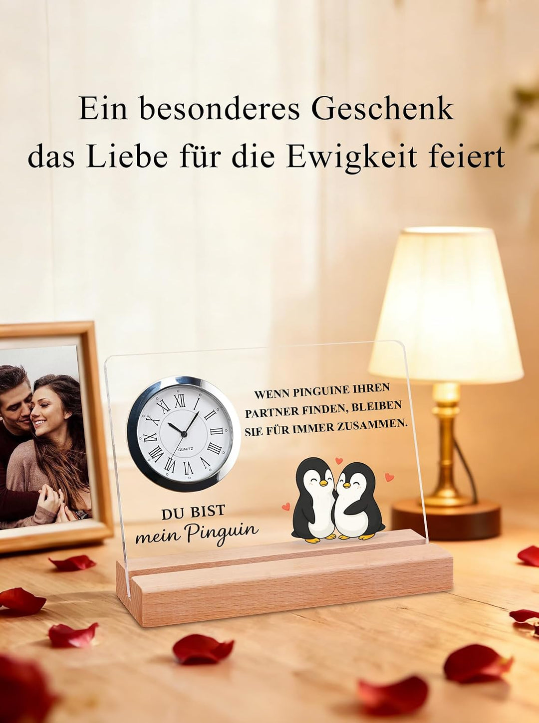 Ich liebe dich Geschenke für Männer &amp; Frauen – Pinguin Acryl-Tischuhr | Jahrestag Geschenk für ihn &amp;