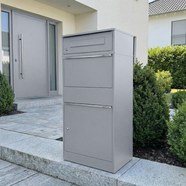Metzler Briefkasten und Paketbox, Postbox rostfrei und massiv, Paketbriefkasten XXL, Standbriefkaste
