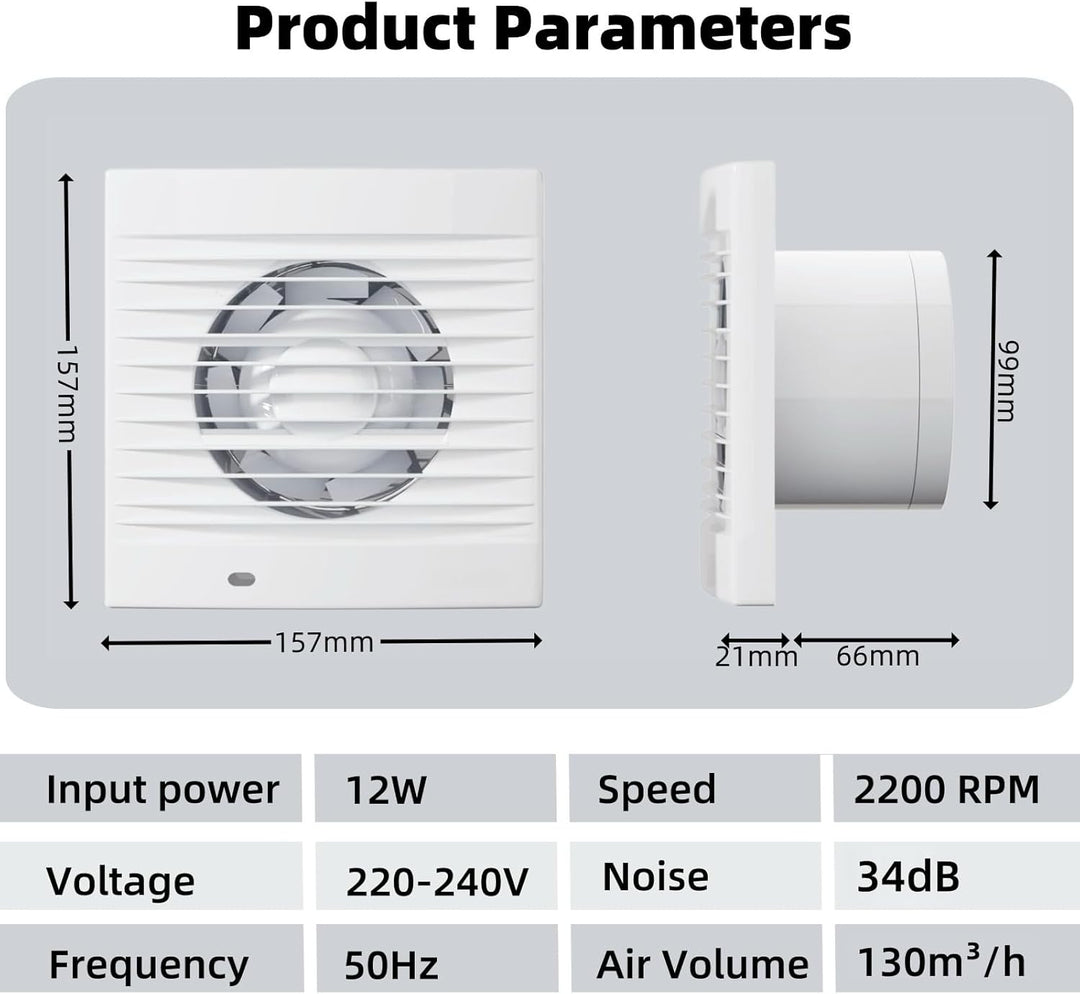 Badlüfter 100mm mit Rückstauklappe, Leiser Abluftventilator 12W Ventilator Badezimmer Lüfter mit 1,1