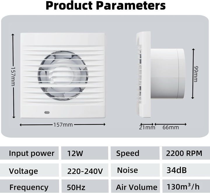 Badlüfter 100mm mit Rückstauklappe, Leiser Abluftventilator 12W Ventilator Badezimmer Lüfter mit 1,1