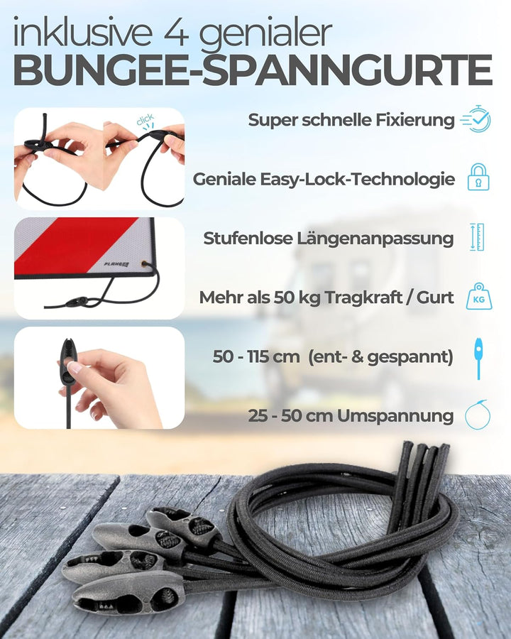 PLANGER® - Warntafel Italien und Spanien (Schild + Tasche + Spanner) 2in1 (50 x 50 cm) - Reflektiere