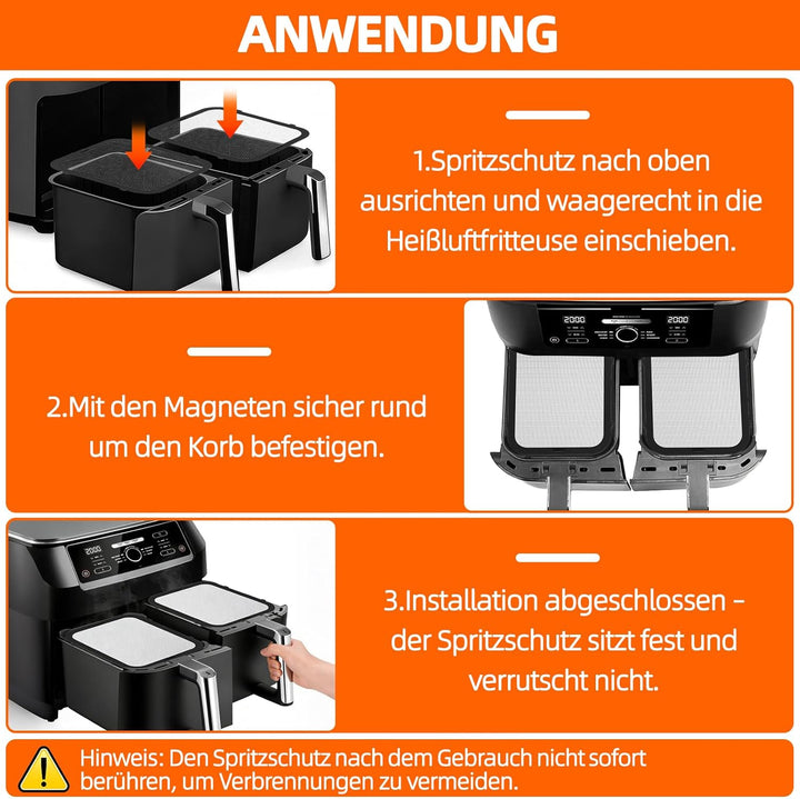 2 Stück Magnetischer Spritzschutz für Ninja Foodi Max Dual Zone Heissluftfritteuse AF400EU 9,5 L, Sp