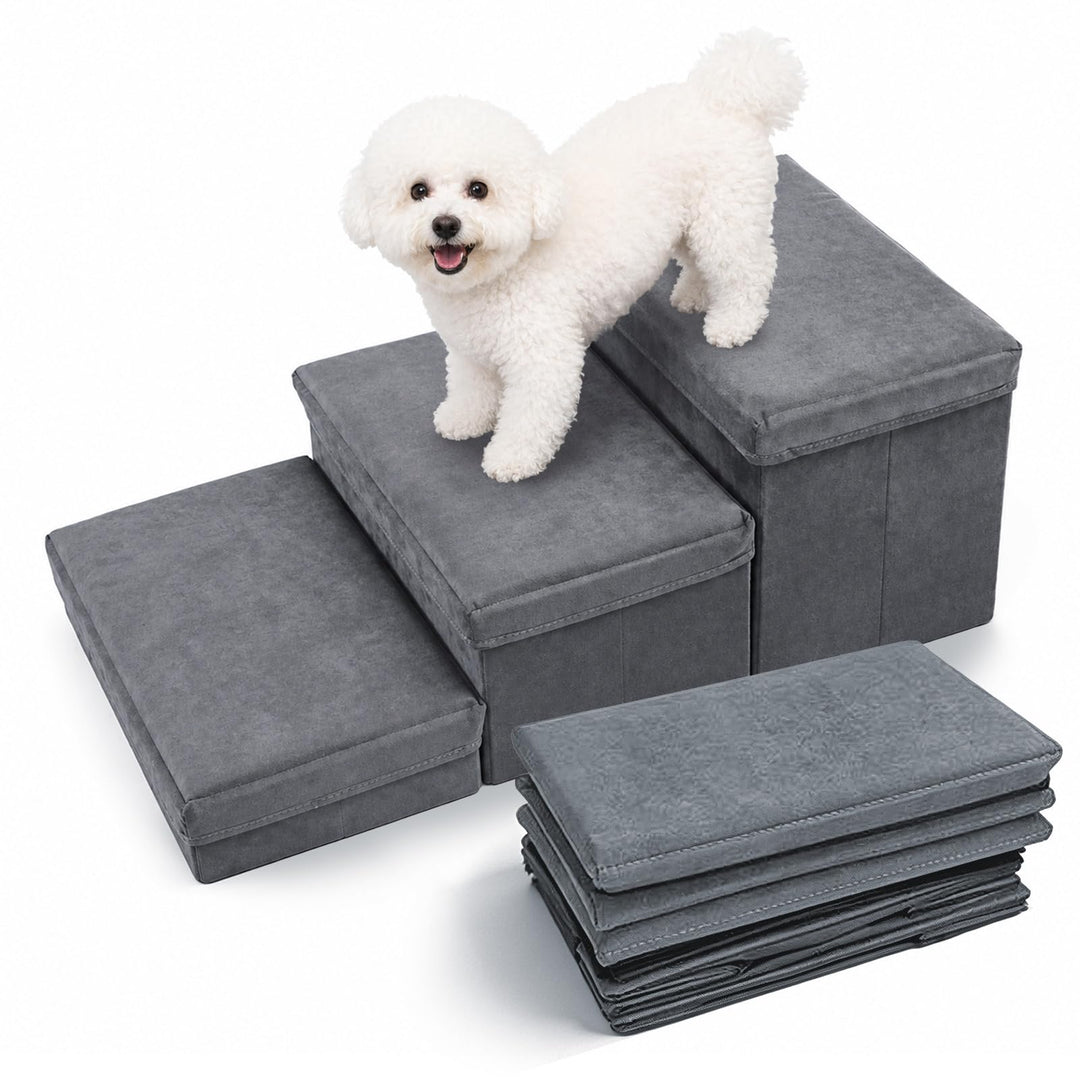 Hundetreppe mit Stauraum, Haustiertreppe Faltbar, Treppe für Hunde 2/3 Stufen, Hundetreppe für Klein