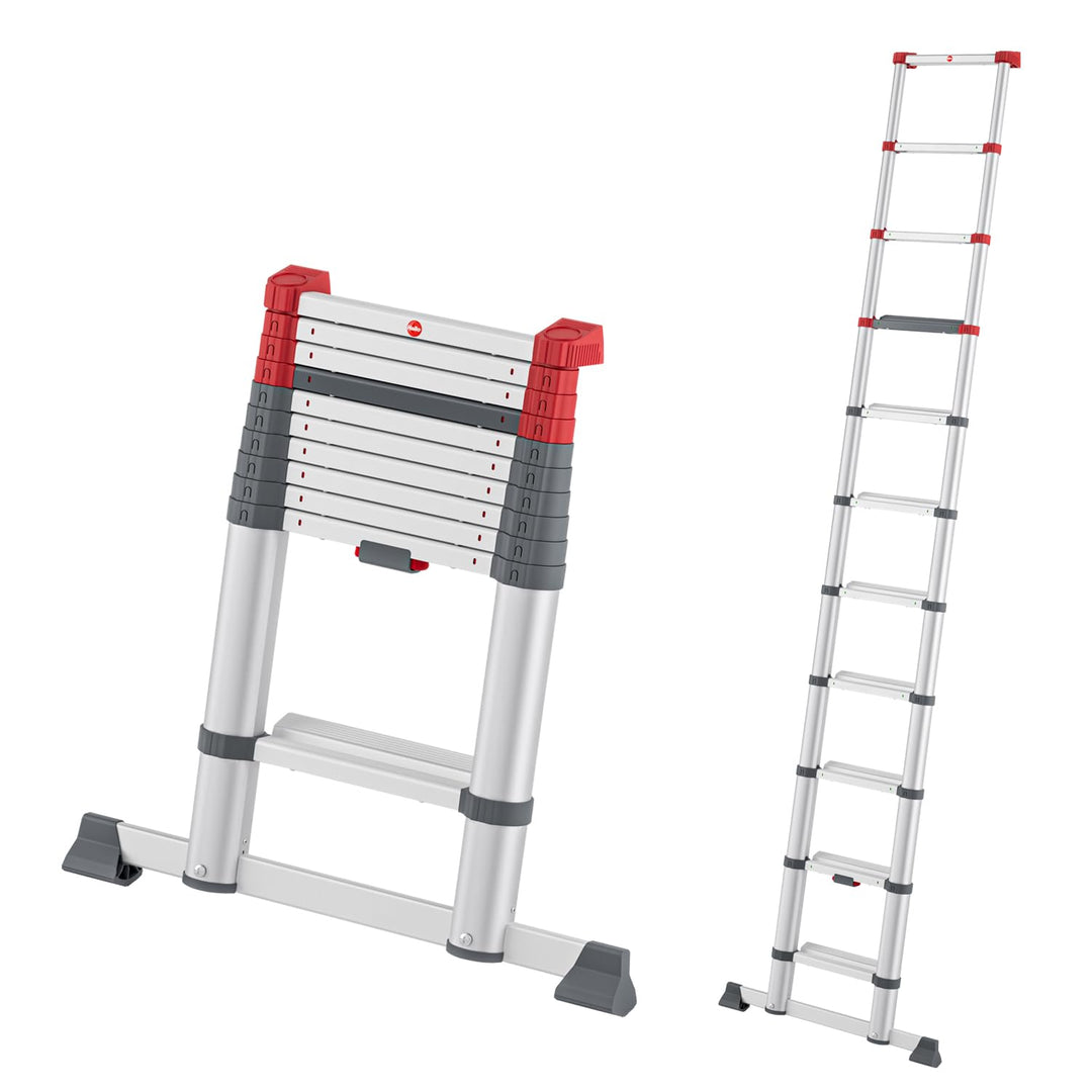 Hailo T100 FlexLine Sicherheits-Teleskopleiter - ausziehbare Leiter aus Aluminium mit bis zu 11 Stuf