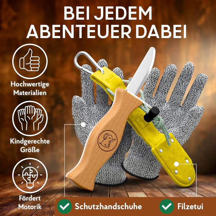 Eli® Schnitzmesser für Kinder mit Schnitzholz und Filztasche ab 6 Jahre Gelb mit Schnitzholz, Gelb m
