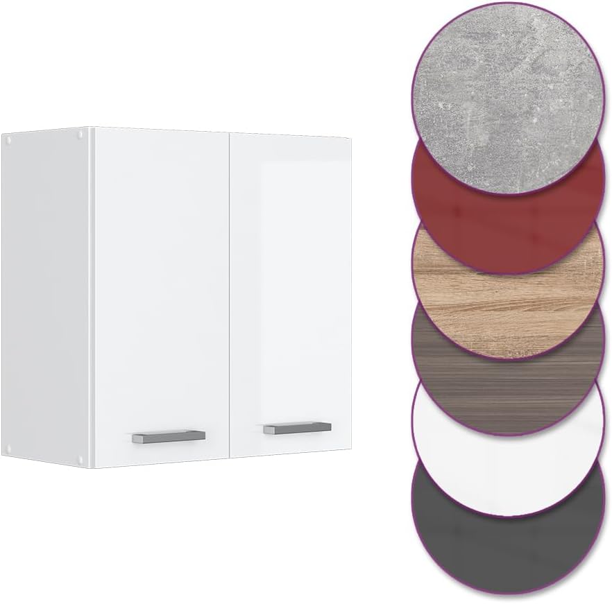 Vicco Hängeschrank R-Line, Weiss Hochglanz/Weiss, 60 cm Weiss Hochglanz Hängeschrank 60cm, Weiss Hoc