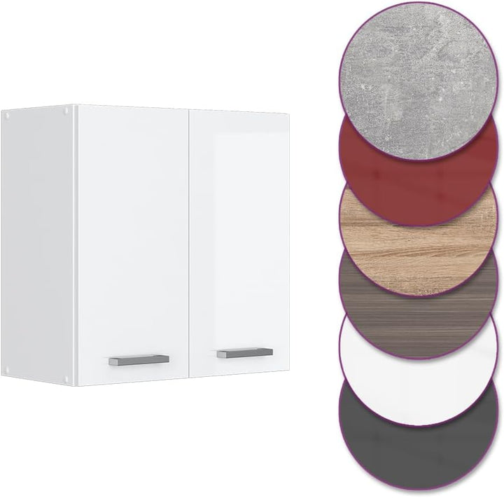 Vicco Hängeschrank R-Line, Weiss Hochglanz/Weiss, 60 cm Weiss Hochglanz Hängeschrank 60cm, Weiss Hoc