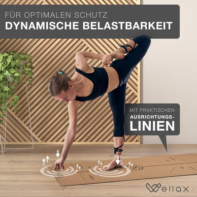 Wellax Yogamatte Kork - 100% natürliche Yogamatte rutschfest [183x66x0,6 cm] - Besonders dick & scha