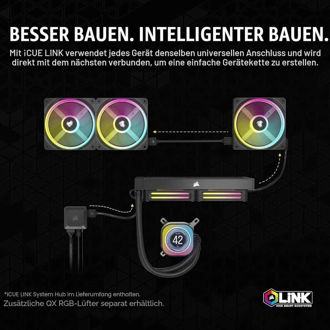 CORSAIR iCUE LINK H100i LCD-Flüssig-CPU-Kühler - 240mm AIO - QX120 RGB-Lüfter - 2,1" IPS-LCD-Bildsch