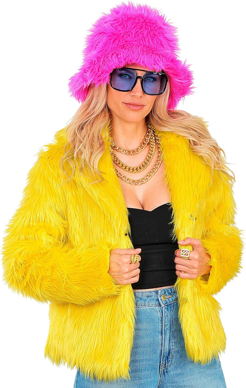 W WIDMANN MILANO Party Fashion - Damen Kunstfell-Jacke, flauschiger Pelz, Plüschjacke, Kostüm, Party