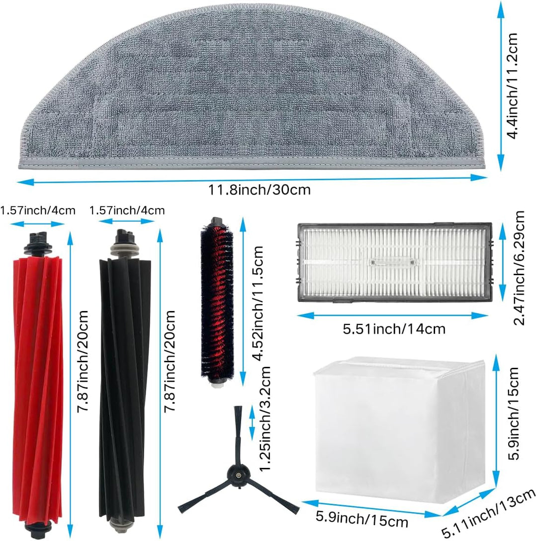 Zubehör-Set für Roborock S8, S8+, S8 Pro Ultra, 2 Gummibürsten, 2 Hepa-Filter, 4 Seitenbürste, 4 Wis